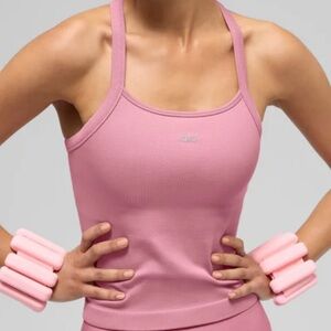 XS ALO Yoga Women's Wild Rose Seamless Ribbed Favorite Full Length Bra Tank Pink